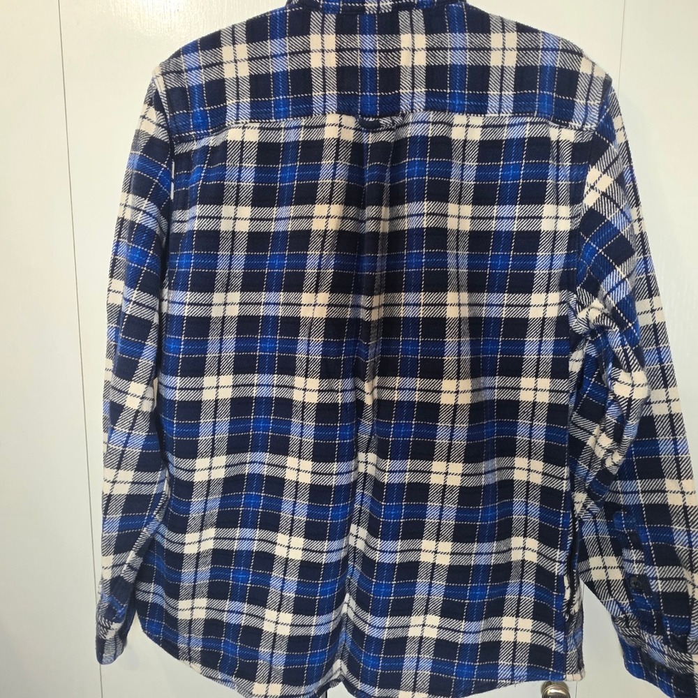 Orvis Flannel Shirt Mens L Blue White Plaid Cotton Heavyweight Workwear gorpcore - Picture 3 of 9